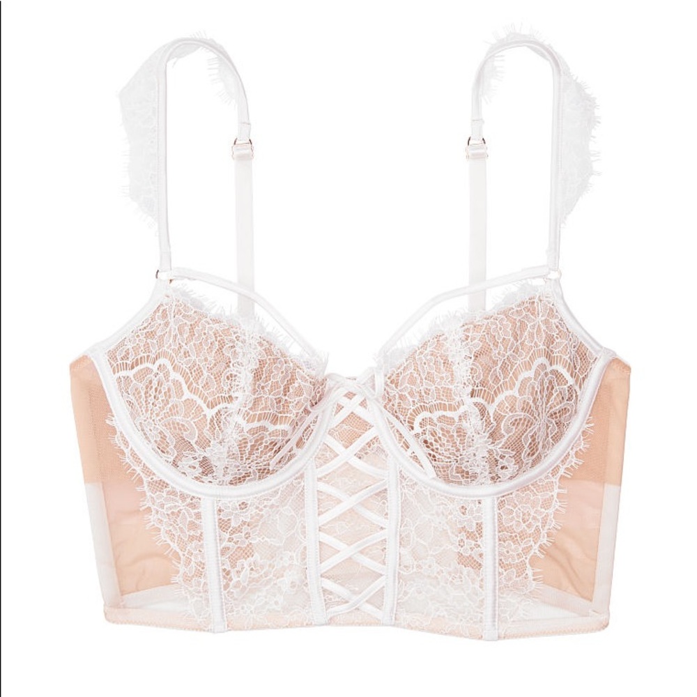 NWT Victoria's Secret Wicked Unlined Lace Up Balconette Bustier Dream Angels 34B